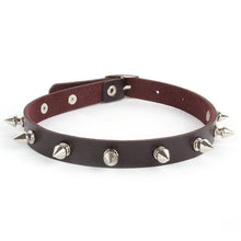 punk women ladies gothic leatherchoker heart chain spike rivet buckle collar necklace J4U66