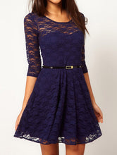 women casual dresses o neck 3colors plus size half sleeve skater lace dress without belt womens clothing J4U66