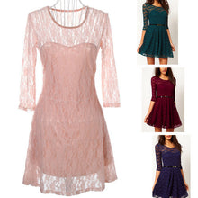 women casual dresses o neck 3colors plus size half sleeve skater lace dress without belt womens clothing J4U66