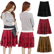 women skirt faux suede hollow out high waist a line skirt womens skirts black burgundy brown J4U66