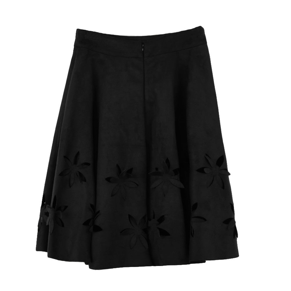 women skirt faux suede hollow out high waist a line skirt womens skirts black burgundy brown J4U66
