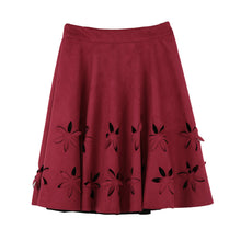 women skirt faux suede hollow out high waist a line skirt womens skirts black burgundy brown J4U66