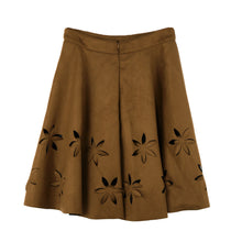 women skirt faux suede hollow out high waist a line skirt womens skirts black burgundy brown J4U66