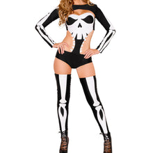 scary halloween costumes for women three pieces set human skeleton backless cosplay squelette costume cut out skull clothing J4U66
