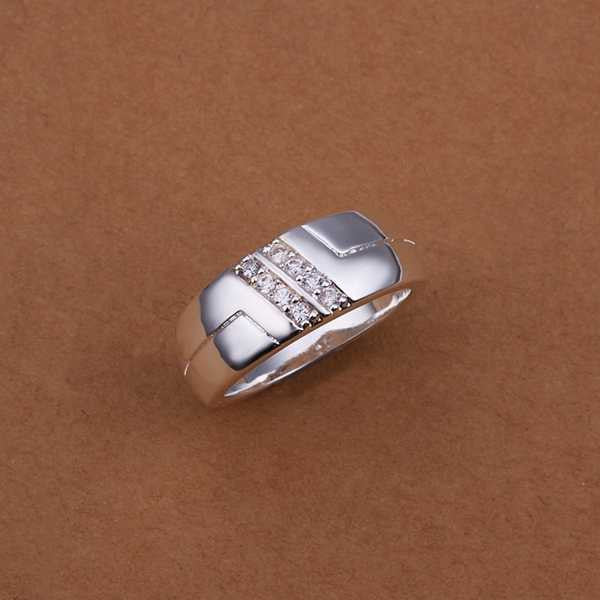 silver ring silver plated jewelry ring double inlaid stone rings smtr23 J4U66