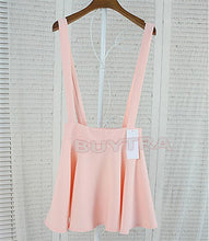 Women Suspender Skirt Pastel Skater Flared Pleated Mini Dress Belt Waist J4U66