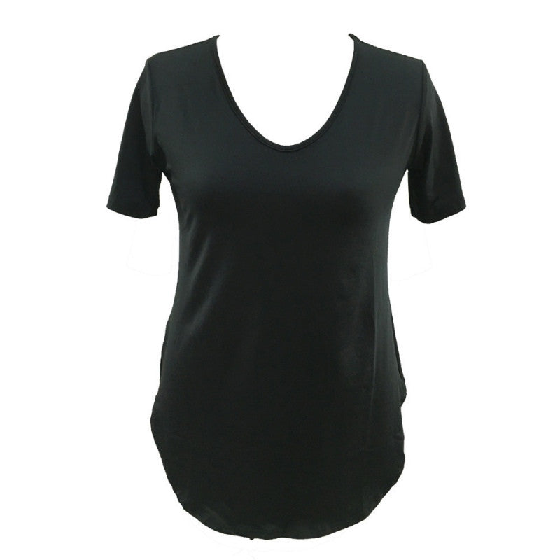 Sexy Women Short Sleeve T-shirt Side Slit Tops Blouse Casual Mini Dress H24 J4U66