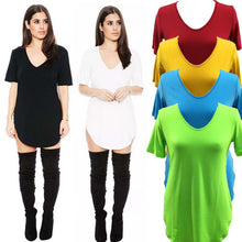 Sexy Women Short Sleeve T-shirt Side Slit Tops Blouse Casual Mini Dress H24 J4U66