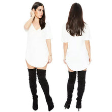 Sexy Women Short Sleeve T-shirt Side Slit Tops Blouse Casual Mini Dress H24 J4U66