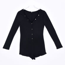 Sexy V-Neck Button Long Sleeve Jumpsuit Bodycon Rompers Shorts Bodysuit J4U66