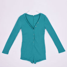 sexy women v neck button long sleeve jumpsuit bodycon rompers shorts bodysuit J4U66