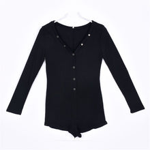 Sexy V-Neck Button Long Sleeve Jumpsuit Bodycon Rompers Shorts Bodysuit J4U66