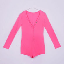 sexy women v neck button long sleeve jumpsuit bodycon rompers shorts bodysuit J4U66