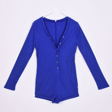 Sexy V-Neck Button Long Sleeve Jumpsuit Bodycon Rompers Shorts Bodysuit J4U66