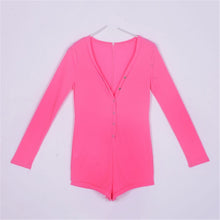 sexy women v neck button long sleeve jumpsuit bodycon rompers shorts bodysuit J4U66