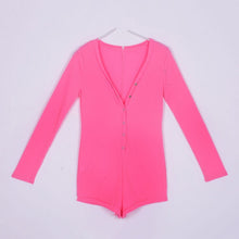 Sexy V-Neck Button Long Sleeve Jumpsuit Bodycon Rompers Shorts Bodysuit J4U66