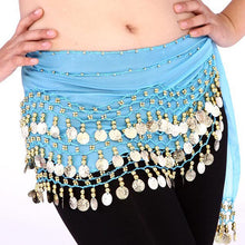 women belly dance dancing 3 rows hip skirt scarf wrap belt hipscarf with 12 coins J4U66