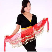 women belly dance dancing 3 rows hip skirt scarf wrap belt hipscarf with 12 coins J4U66