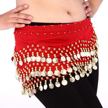 women belly dance dancing 3 rows hip skirt scarf wrap belt hipscarf with 12 coins J4U66
