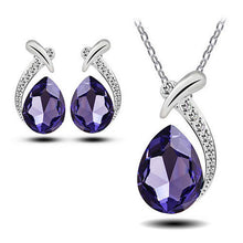 Women Crystal Pendant Chain Necklace Stud Silver Plated Earrings Jewelry Set New J4U66