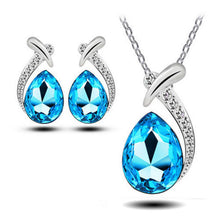 Women Crystal Pendant Chain Necklace Stud Silver Plated Earrings Jewelry Set New J4U66