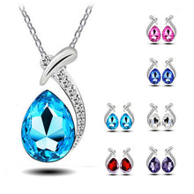 Women Crystal Pendant Chain Necklace Stud Silver Plated Earrings Jewelry Set New J4U66