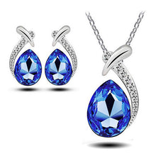 Women Crystal Pendant Chain Necklace Stud Silver Plated Earrings Jewelry Set New J4U66