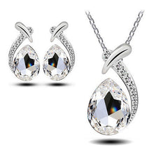 Women Crystal Pendant Chain Necklace Stud Silver Plated Earrings Jewelry Set New J4U66