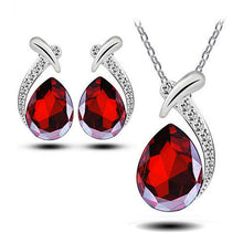 Women Crystal Pendant Chain Necklace Stud Silver Plated Earrings Jewelry Set New J4U66