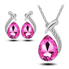 Women Crystal Pendant Chain Necklace Stud Silver Plated Earrings Jewelry Set New J4U66