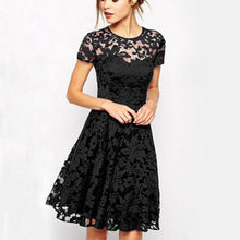 Women Floral Lace Dress Short Sleeve Party Casual Color Blue Red Black Mini Dresses Vestidos J4U66