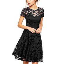 Women Floral Lace Dress Short Sleeve Party Casual Color Blue Red Black Mini Dresses Vestidos J4U66