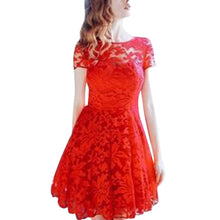Women Floral Lace Dress Short Sleeve Party Casual Color Blue Red Black Mini Dresses Vestidos J4U66