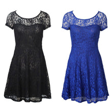 Women Floral Lace Dress Short Sleeve Party Casual Color Blue Red Black Mini Dresses Vestidos J4U66