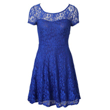 Women Floral Lace Dress Short Sleeve Party Casual Color Blue Red Black Mini Dresses Vestidos J4U66