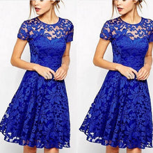 Women Floral Lace Dress Short Sleeve Party Casual Color Blue Red Black Mini Dresses Vestidos J4U66