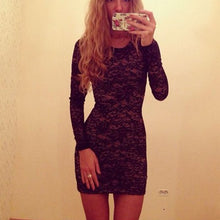Women Sexy Slim Bodycon Lace Floral Mini Dress Long Sleeve Club Party Dresses  J4U66