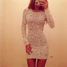 Women Sexy Slim Bodycon Lace Floral Mini Dress Long Sleeve Club Party Dresses  J4U66