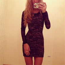 Women Sexy Slim Bodycon Lace Floral Mini Dress Long Sleeve Club Party Dresses  J4U66