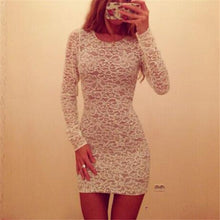 Women Sexy Slim Bodycon Lace Floral Mini Dress Long Sleeve Club Party Dresses  J4U66