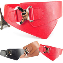 Women's Metal Buckle Waist Belt Faux Leather Elastic Wide Waistband J4U66