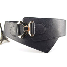 Women's Metal Buckle Waist Belt Faux Leather Elastic Wide Waistband J4U66