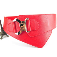 Women's Metal Buckle Waist Belt Faux Leather Elastic Wide Waistband J4U66