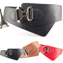 Women's Metal Buckle Waist Belt Faux Leather Elastic Wide Waistband J4U66