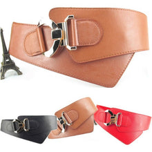 Women's Metal Buckle Waist Belt Faux Leather Elastic Wide Waistband J4U66