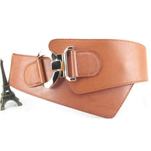 Women's Metal Buckle Waist Belt Faux Leather Elastic Wide Waistband J4U66