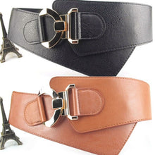Women's Metal Buckle Waist Belt Faux Leather Elastic Wide Waistband J4U66
