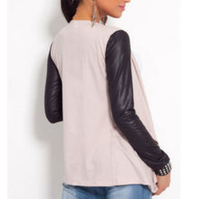 womens pu leather sleeve irregular sweatercardigan casual knit coat outwear J4U66