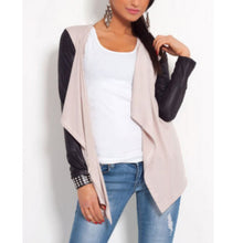 Womens PU Leather Sleeve Irregular Sweater Cardigan Casual Knit Coat Outwear PY5 J4U66