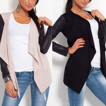 womens pu leather sleeve irregular sweatercardigan casual knit coat outwear J4U66
